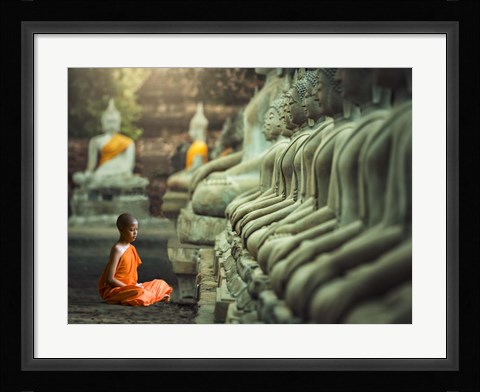 Framed Young Buddhist Monk praying, Thailand Print