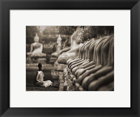 Framed Young Buddhist Monk praying, Thailand (sepia) Print