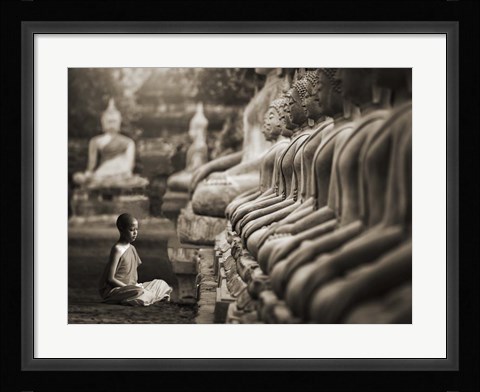 Framed Young Buddhist Monk praying, Thailand (sepia) Print