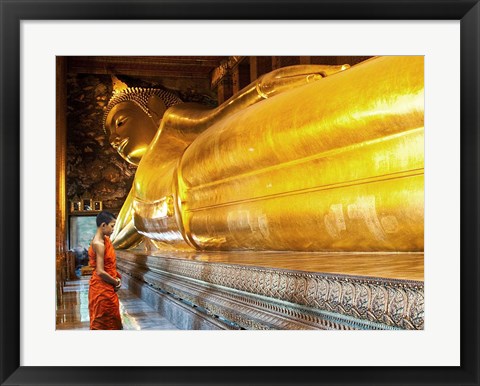 Framed Praying the reclined Buddha, Wat Pho, Bangkok, Thailand Print