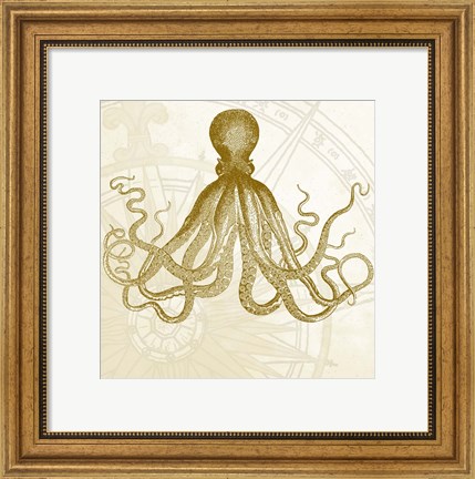 Framed Rose Compass Octopus Print
