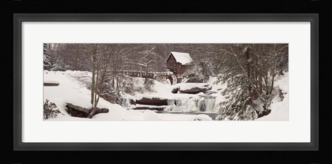 Framed Glade Creek Grist Mill in winter, Babcock State Park, West Virginia Print