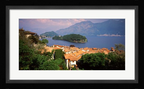 Framed Village at the Waterfront, Sala Comacina, Lake Como, Como, Lombardy, Italy Print