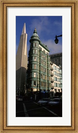Framed Columbus Tower and Transamerica Pyramid in San Francisco, California Print