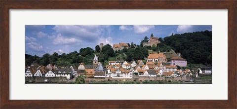 Framed Houses at the Waterfront, Necker River, Hesse, Germany Print