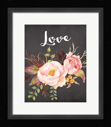 Framed Watercolor Flowers Love Print