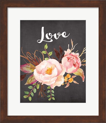 Framed Watercolor Flowers Love Print