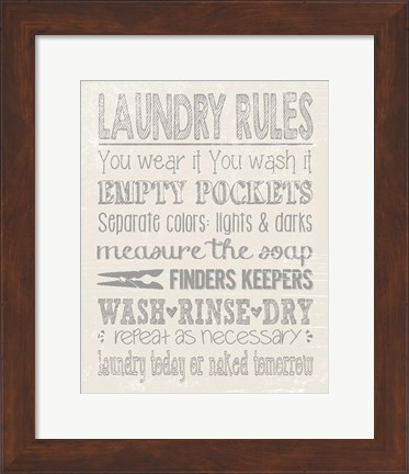 Framed Laundry Rules on Whiate Print