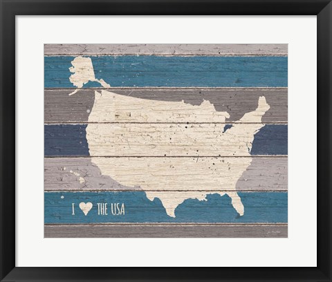Framed I Love the USA Map Print