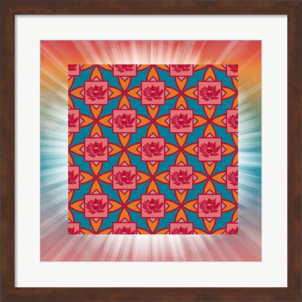Framed Lotus Tile Color I Print