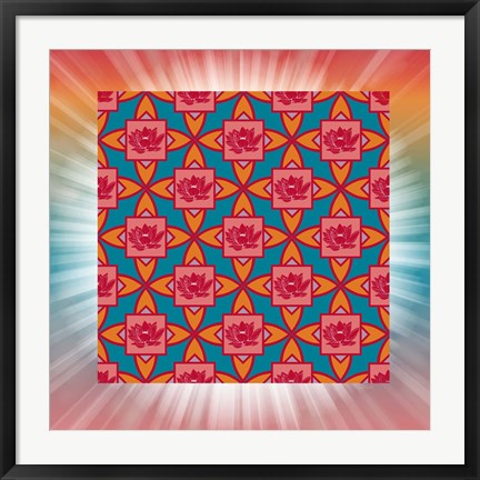 Framed Lotus Tile Color I Print
