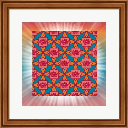 Framed Lotus Tile Color I Print