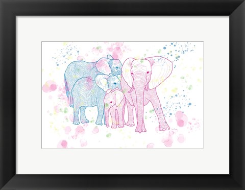 Framed Happy Elephant Family Print