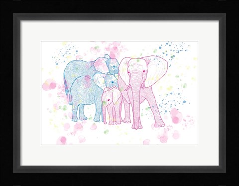 Framed Happy Elephant Family Print