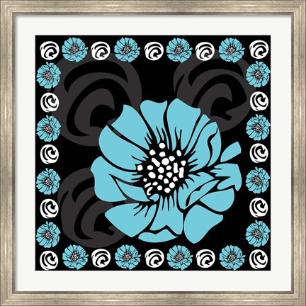 Framed Bold Turquoise Flower X Print