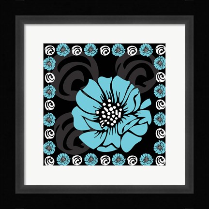 Framed Bold Turquoise Flower X Print