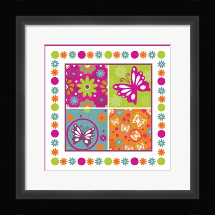 Framed Butterflies and Blooms Lively X Print