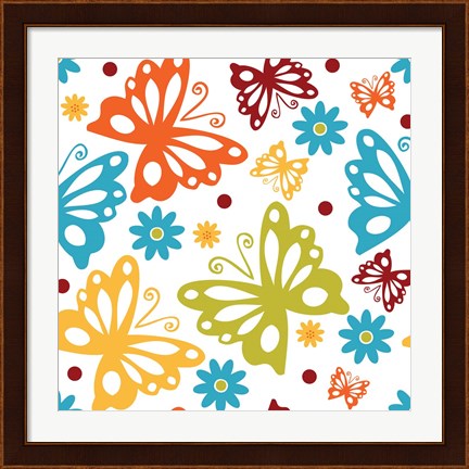 Framed Butterflies and Blooms Playful II Print