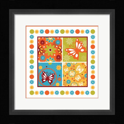 Framed Butterflies and Blooms Playful X Print
