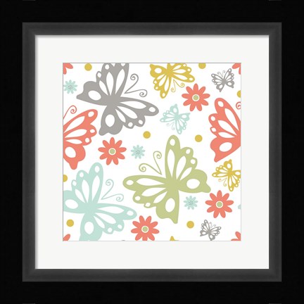 Framed Butterflies and Blooms Tranquil II Print
