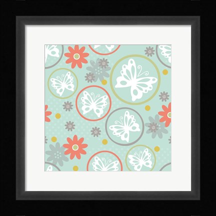 Framed Butterflies and Blooms Tranquil V Print