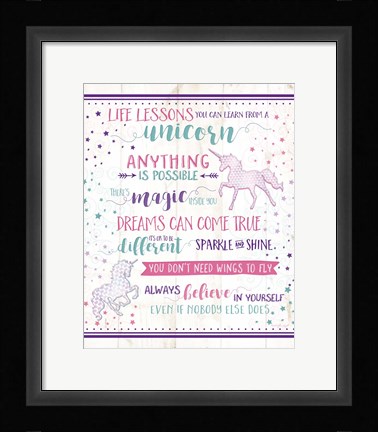 Framed Life Lessons Unicorn Print