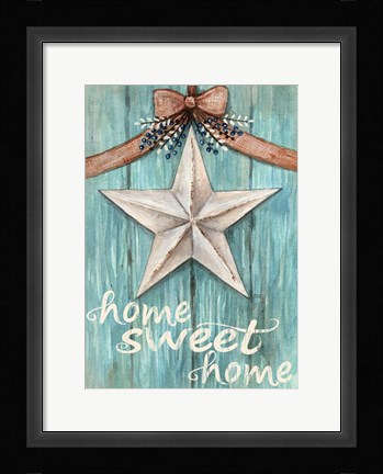 Framed White Barn Star with Bow Home White Print