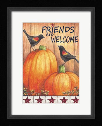 Framed Pumpkin Blackbird Friends Welcome Print