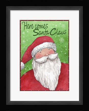 Framed Here Comes Santa In Red Print