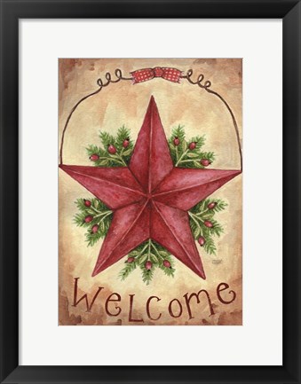 Framed Welcome Barn Star With Berries Print