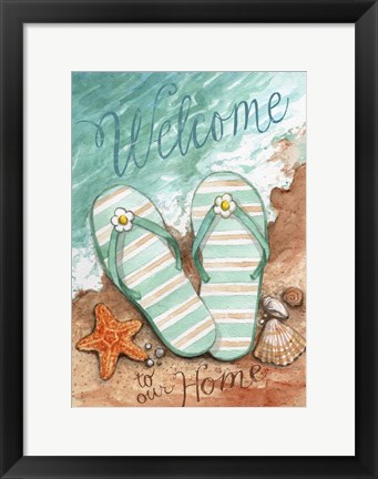 Framed Flip Flops On The Beach Welcome Print