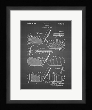 Framed Golf Club Patent - Black Grid Print