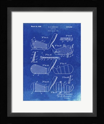 Framed Golf Club Patent - Faded Blueprint Print