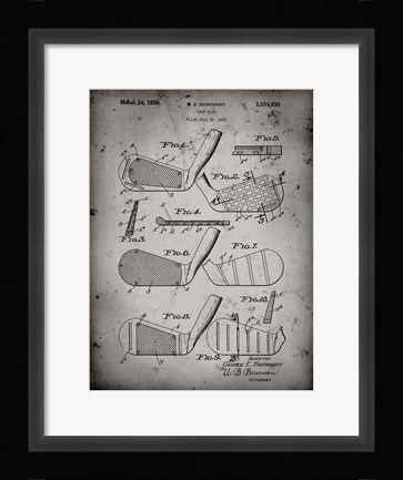 Framed Golf Club Patent - Faded Grey Print