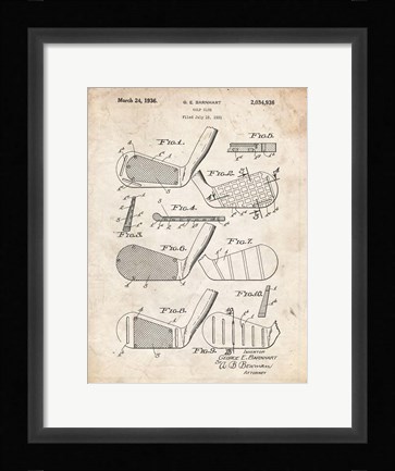 Framed Golf Club Patent - Vintage Parchment Print