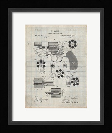 Framed Revolving Fire Arm Patent - Antique Grid Parchment Print