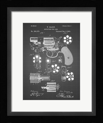 Framed Revolving Fire Arm Patent - Black Grid Print