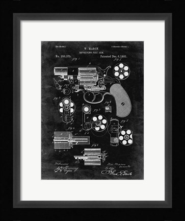 Framed Revolving Fire Arm Patent - Black Grunge Print