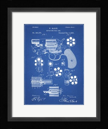 Framed Revolving Fire Arm Patent - Blueprint Print