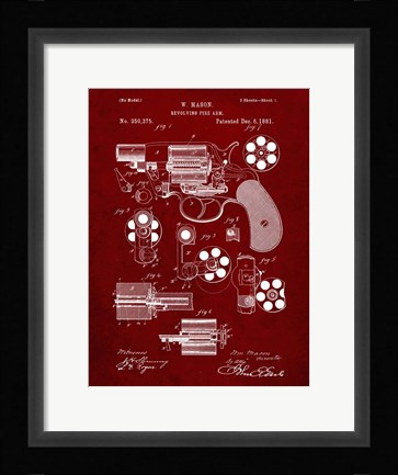 Framed Revolving Fire Arm Patent - Burgundy Print