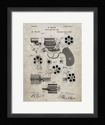 Framed Revolving Fire Arm Patent - Sandstone Print