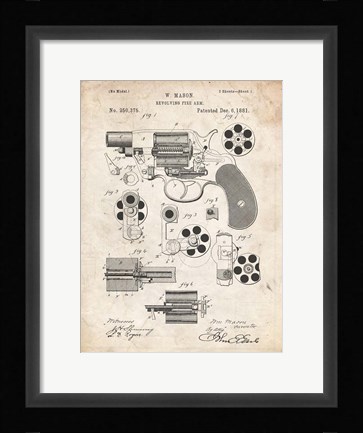 Framed Revolving Fire Arm Patent - Vintage Parchment Print