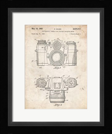 Framed Photographic Camera With Coupled Exposure Meter Patent - Vintage Parchment Print