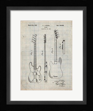 Framed Guitar Patent - Antique Grid Parchment Print