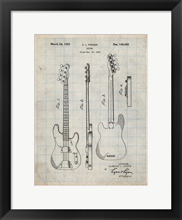 Framed Guitar Patent - Antique Grid Parchment Print