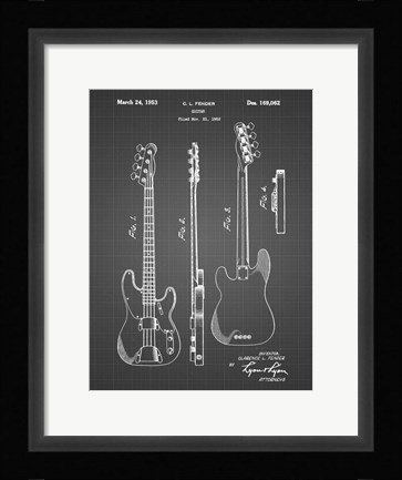 Framed Guitar Patent - Black Grid Print