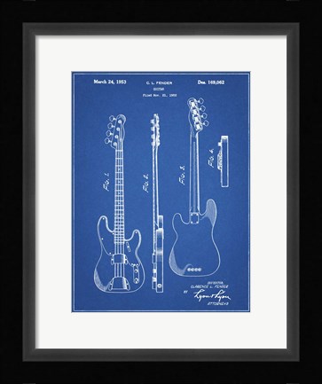 Framed Guitar Patent - Blueprint Print