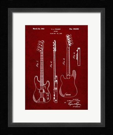 Framed Guitar Patent - Burgundy Print