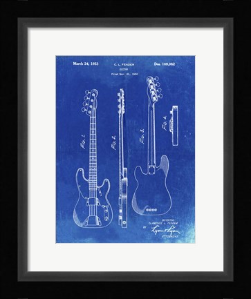 Framed Guitar Patent - Faded Blueprint Print
