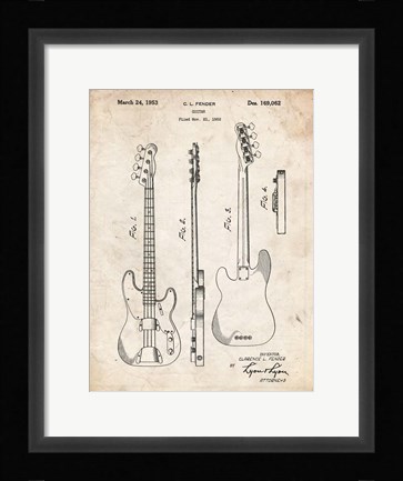 Framed Guitar Patent - Vintage Parchment Print